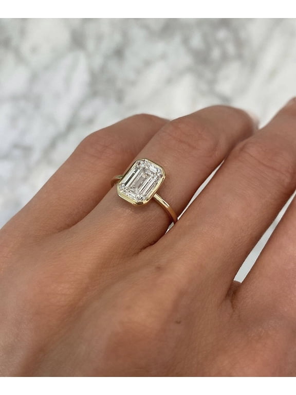 18K Gold Plated Square Simulated Emerald Engagement Ring Women Wedding Engagement Gemstone Promise Engagement Ring