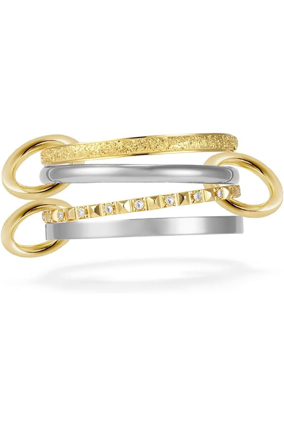 18K Gold Plated Stackable Rings for Women Cubic Zirconia Interlocked Rings Set Silver Gold Mixed Metals Statement Jewelry Personalized Multi Ring Stack for Cocktail Party