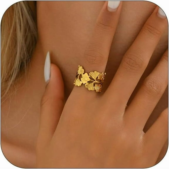 18K Gold Plated Stainless Steel Adjustable Ring for Women Dainty Open Stackable Ring Non Tarnish Minimalist Trendy Jewelry