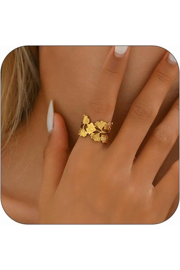 18K Gold Plated Stainless Steel Adjustable Ring for Women Dainty Open Stackable Ring Non Tarnish Minimalist Trendy Jewelry