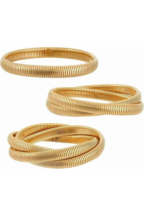 18K Gold Plated Stainless Steel Bangles 3pcs Chunky Bracelets Layered Trendy Bracelet Stack Gold Bangle Bracelets