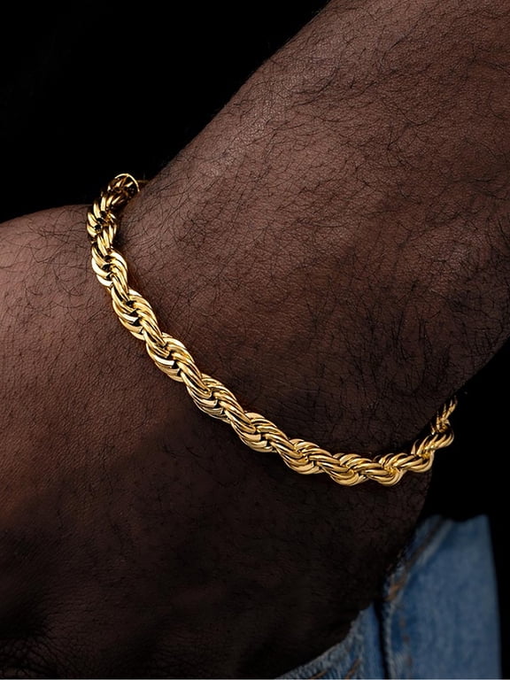 18K Gold Plated Stainless Steel Bracelet Twisted Rope Chain 5mm 8"
