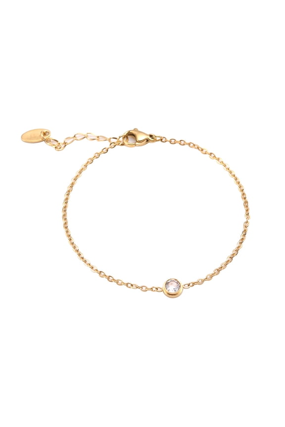 18K Gold-Plated Stainless Steel Bracelet for Women - Dainty Minimalist Design with Solitaire Crystal | Light Elegant Daily Jewelry