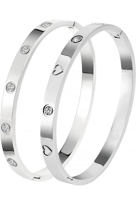 18K Gold Plated Stainless Steel Cuff Bracelet & Love Friendship Screw Bangle Bracelet Set for Women with Gift Box