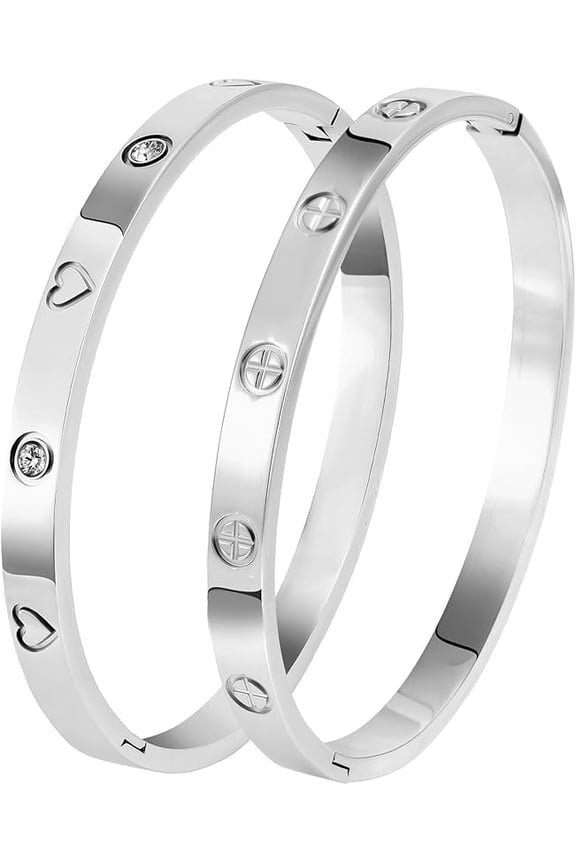 18K Gold Plated Stainless Steel Cuff Bracelet & Love Friendship Screw Bangle Bracelet Set for Women with Gift Box