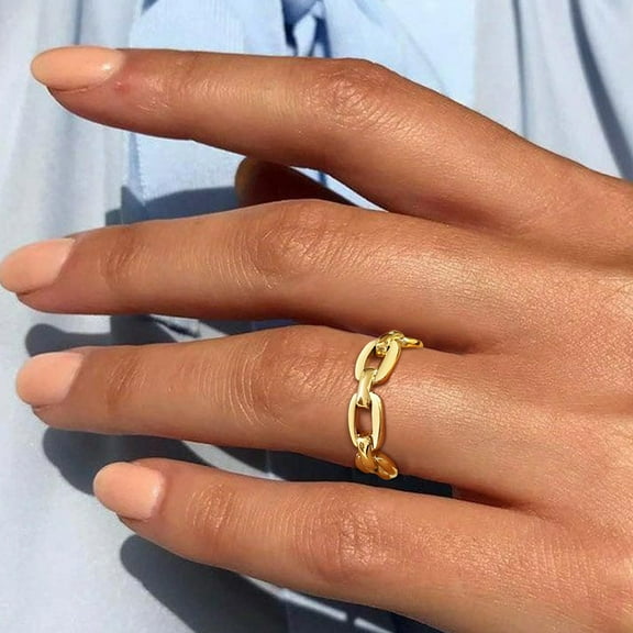 18K Gold Plated Stainless Steel Cuff Link Ring for Women, Size 6