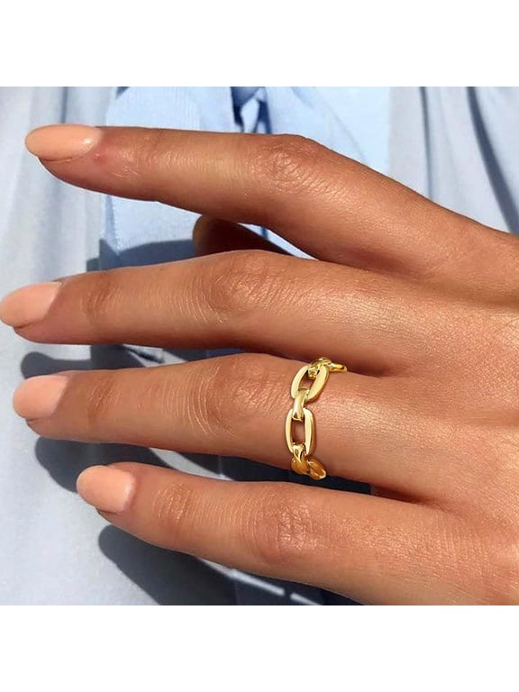 18K Gold Plated Stainless Steel Cuff Link Ring for Women, Size 7