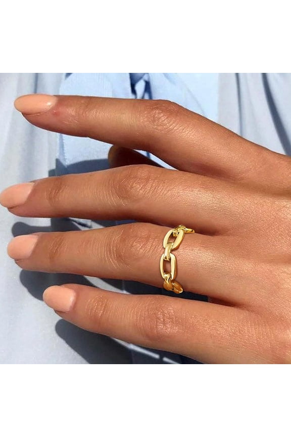 18K Gold Plated Stainless Steel Cuff Link Ring for Women, Size 8