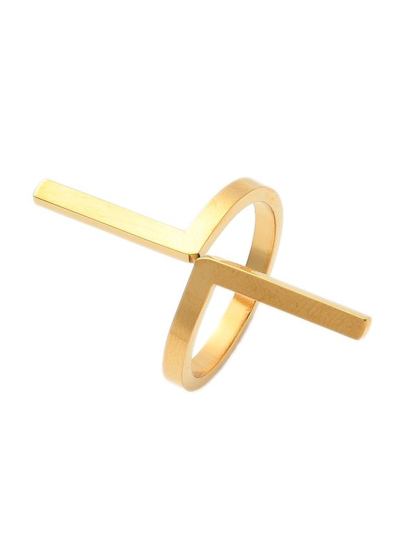 Gold-Tone Stainless Steel Womens Polished Cross Intersecting Bars Adjustable Cuff Ring R240