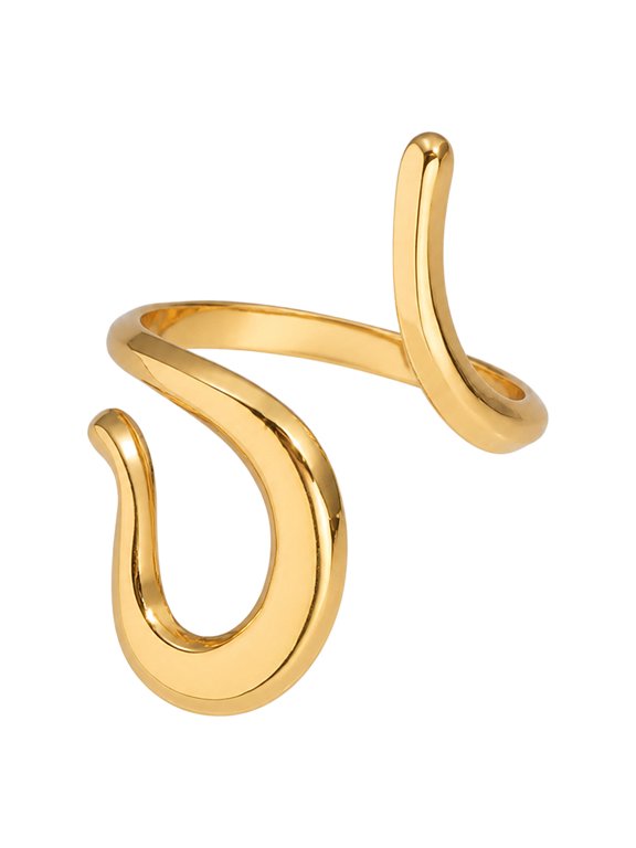 Gold-Tone Stainless Steel Womens Polished Shiny Curved Adjustable Cuff Ring R282