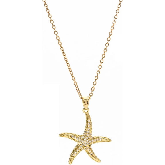 18K Gold Plated Starfish Necklace - Seashell Pendent Ocean Themed Necklace - Boho Summer Beach Jewelry