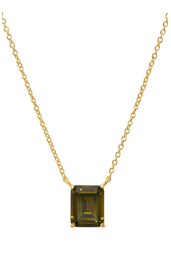 18K Gold Plated Sterling August Lab Created Peridot Emerald Cut Birthstone Necklace in Box