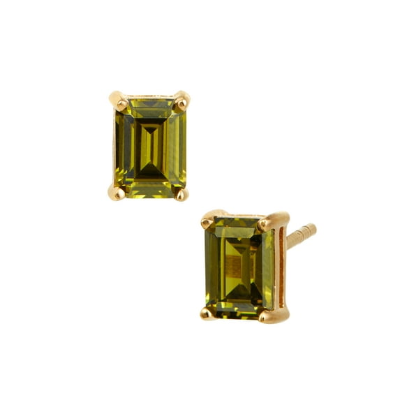 18K Gold Plated Sterling August Lab Created Peridot Emerald Cut Birthstone Stud in Box
