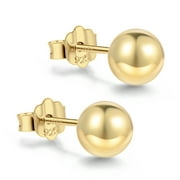 18K Gold Plated Sterling Silver Ball Stud Earrings 5mm, Simple Polished Ball Studs Hypoallergenic Jewelry