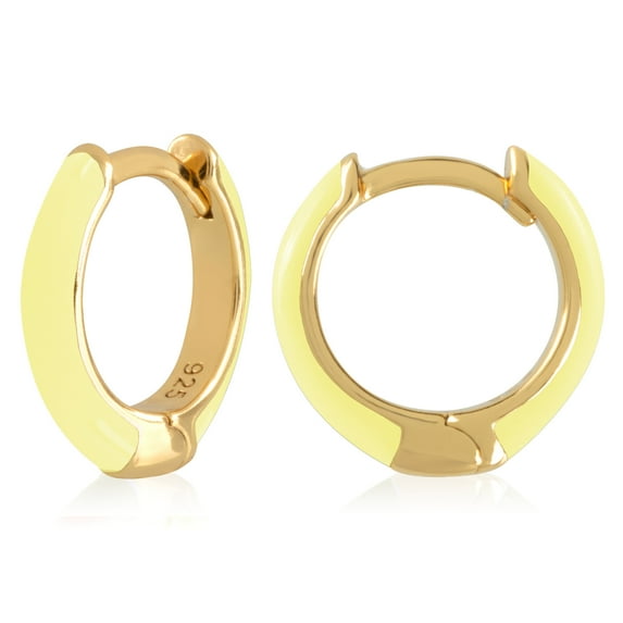Gold Plated Light Yellow Enamel Huggie Hoop Earrings for Women