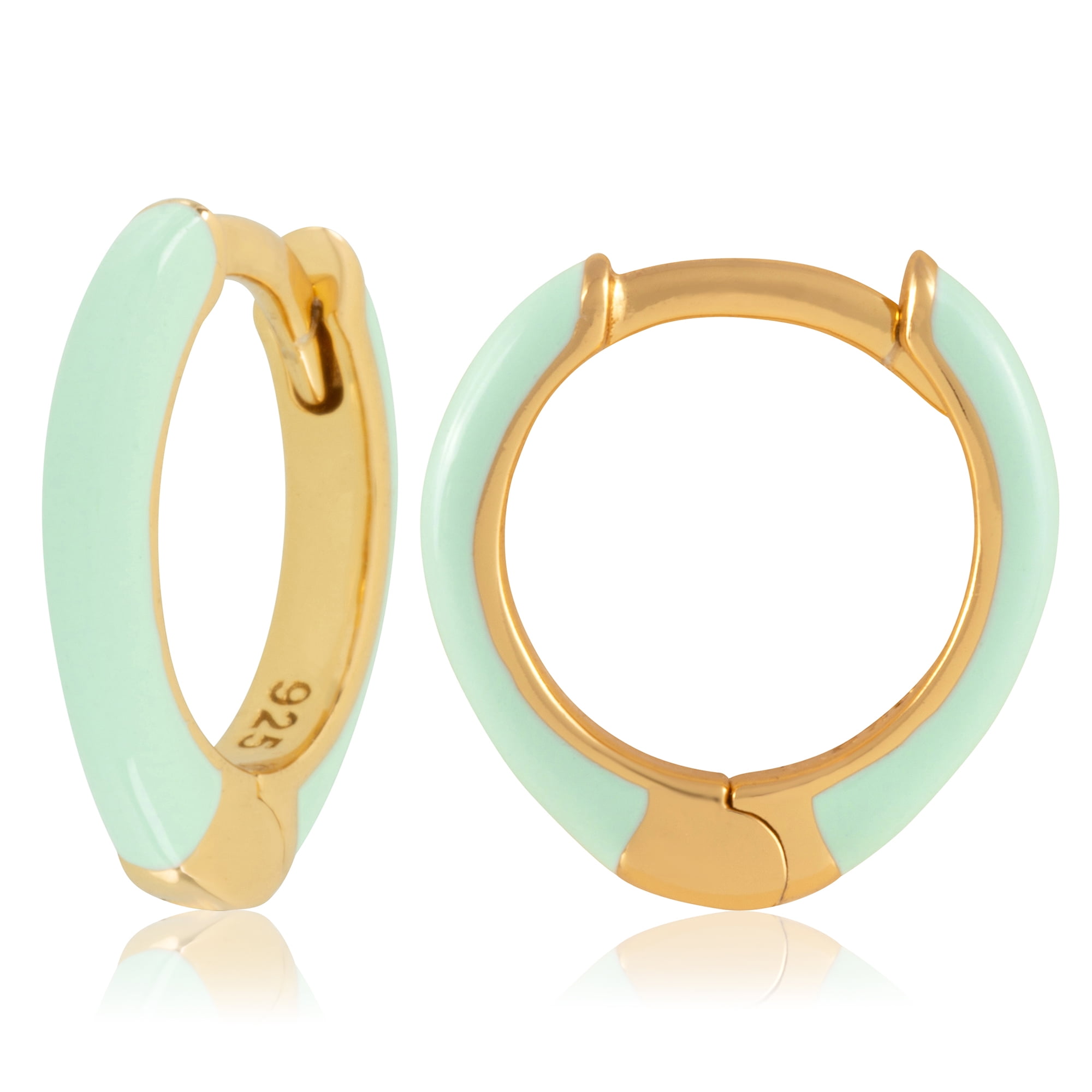 18K Gold Plated Sterling Silver Enamel Color Huggie Hoop Earrings for Women Mint Green Enamel