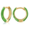 thumbnail image 1 of Gold Plated Transparent Green Enamel Huggie Hoop Earrings for Women, 1 of 5