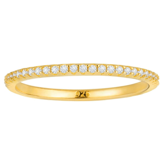 18K Gold Plated Sterling Silver Full Eternity Band | Cubic Zirconia Paved Wedding Band | Thin CZ Stacking Ring