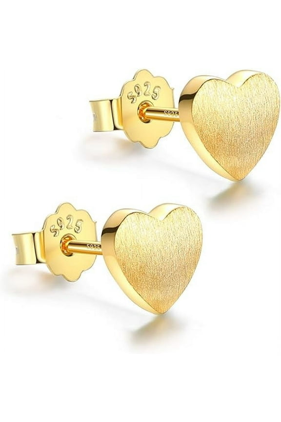 18K Gold Plated Sterling Silver Heart Stud Earrings for Women, Heart Earrings Hypoallergenic Jewelry