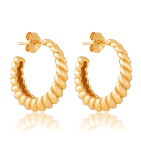 18K Gold Plated Sterling Silver Open Hoop Earrings, Croissant