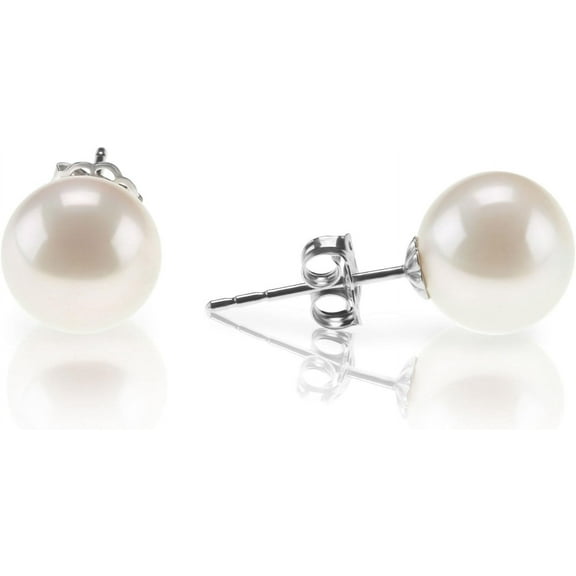 18K Gold Plated Sterling Silver Round Stud White Simulated Shell Pearl Earrings