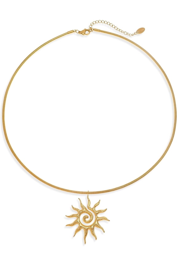 18K Gold Plated Sun Design Pendant Necklace for Women, Fashion Jewelry, Elegant Choker Necklace, Sun Necklace