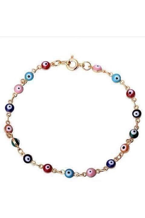 18K Gold Plated Teeny Tiny 'Evil Eye' Multi-color Bracelet For Woman