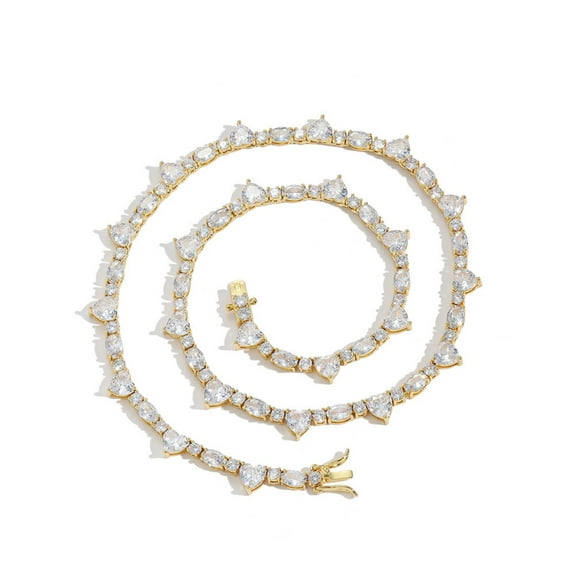 18K Gold Plated Tennis Necklace for Women Lab Gold Diamond Necklace Chain Different Shapes CZ Necklaces for Women Party Prom Gemstone Necklaces