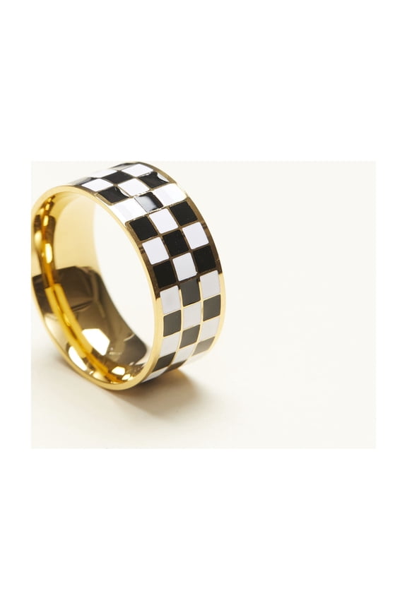 18K Gold Plated Titanium Checker Band Ring. Vintage Styled Women Checkered Ring, Stackable Ring (7)