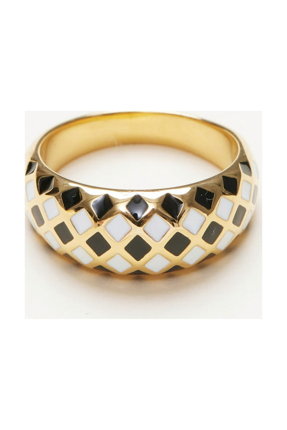 18K Gold Plated Titanium Checker Dome Ring. Vintage Styled Women Checkered Ring, Stackable Ring