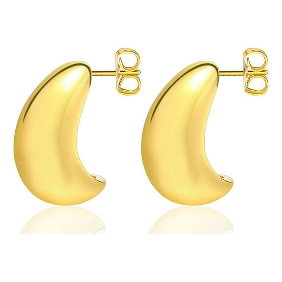 18K Gold Plated Titanium Piercing Moon Shape Earrings Ear Studs Hypoallergenic Surgical Stainless Steel for Woman Man