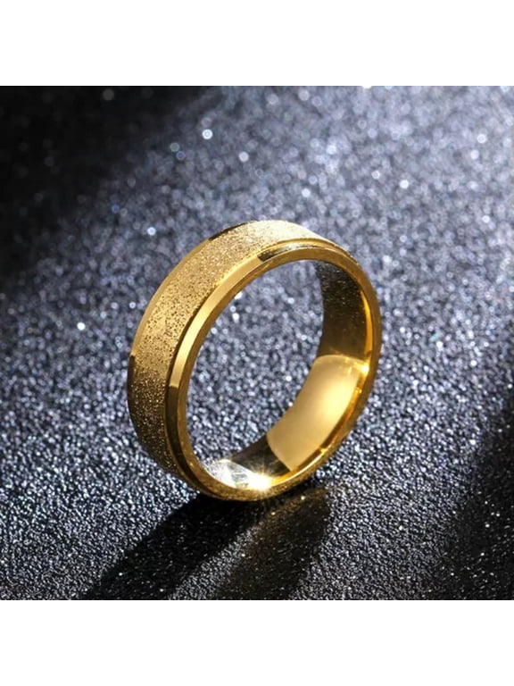 18K Gold Plated Titanium Steel Band Women/Mens Wedding Pearl Sand Ring Size 6-13