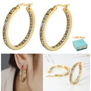HHENGYISOUL 18K Gold Plated Titanium Steel Hoop Earrings Post Save Cubic Zirconia Earrings for Women Valentine’s Gift for Her Jewelry Gift for Wife Girlfriend Mother, 1.18’’ Diameter, Golden