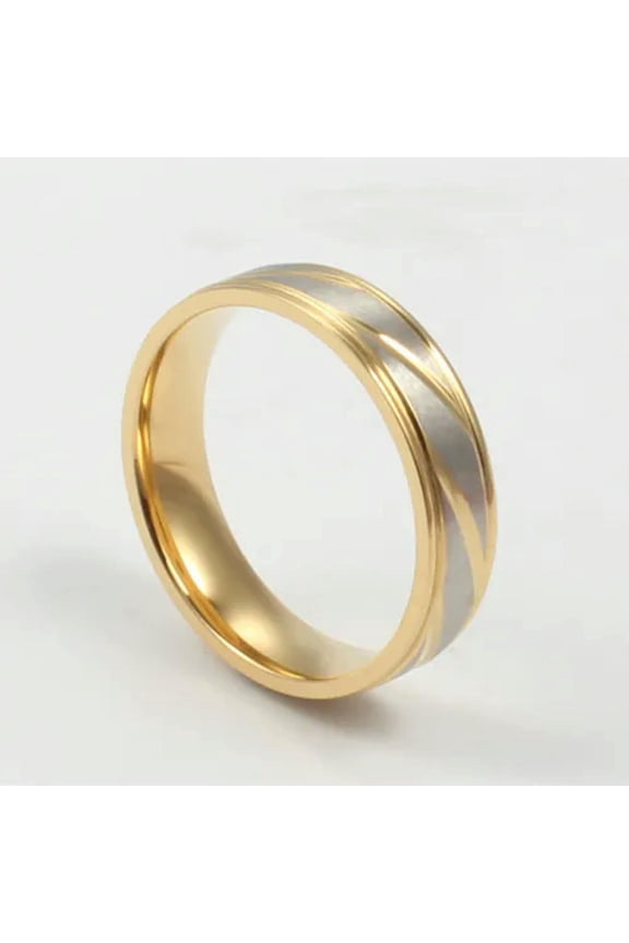18K Gold Plated Titanium Steel Silver Brushed Band Wedding Jewelry Couple Rings