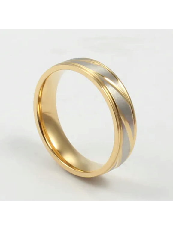 18K Gold Plated Titanium Steel Silver Brushed Band Wedding Jewelry Couple Rings