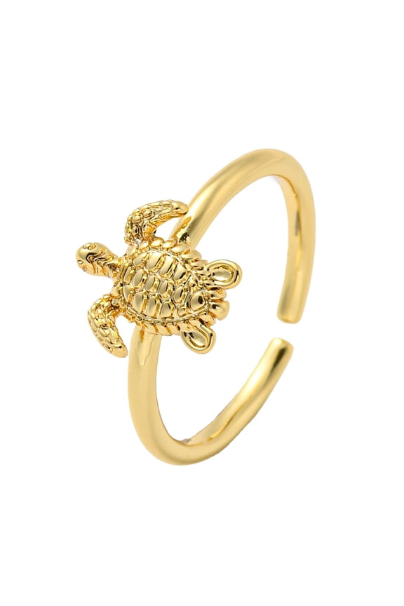 18K Gold-Plated Turtle Ocean Womens Polished Shiny Shell Adjustable Open Cuff Ring R128