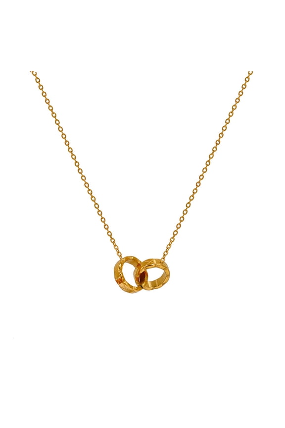 18K Gold Plated Two Interlocking Circle Necklace, Dainty Interlocking Double Rings Pendant Tarnish-Resistant Necklace for Woman