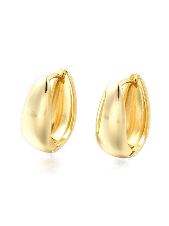 Gold-Tone U-shaped Rack Oval Interlocking Loops Hoop Earrings 0.71 in E111