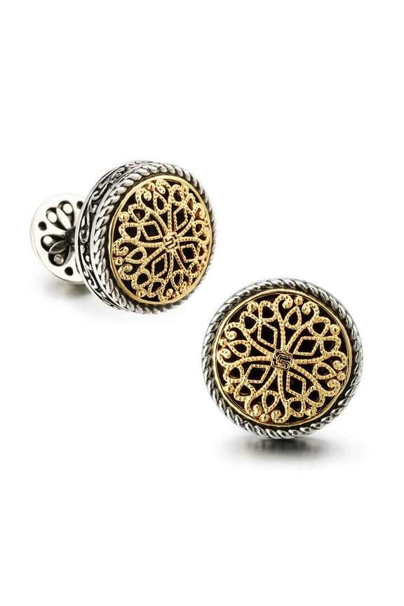 18K Gold Plated Vintage Celtic Cross Filigree Cufflinks for Men Tuxedo Shirt - Best Fathers Day Gifts for Men Wedding Business with Luxury Wooden Gift Box