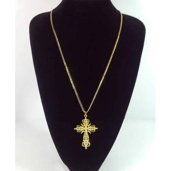 18K Gold-Plated Vintage Style Cross Faith Lord's Prayer Religious Crucifix Pendant Chain Necklace Set Gift 18"/20"/22"/24"/26"/28''/30''