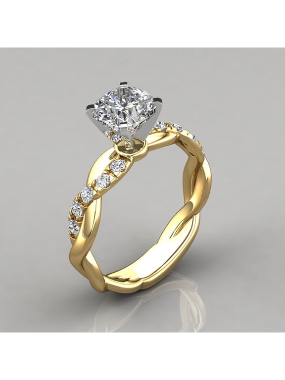 18K Gold Plated With Cubic Zirconia Ring Fashion Jewelry Accessory Gift Rings for Women-Gold Color-Size 6