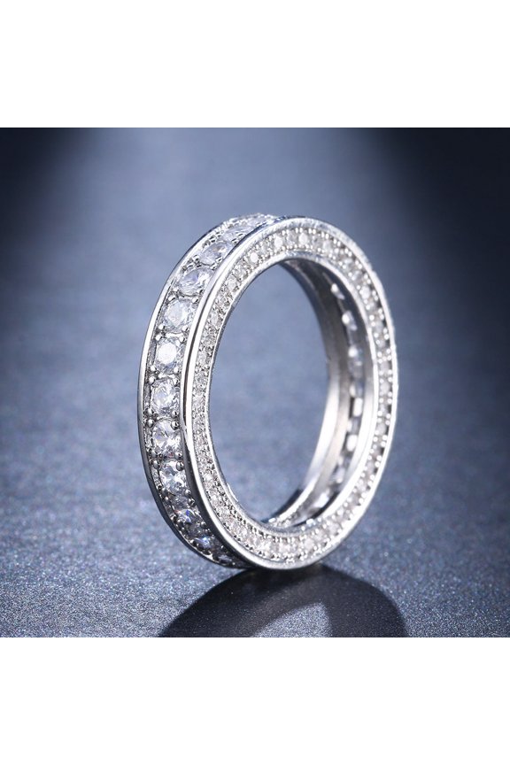 18K Gold Plated Zircon Ring For Women Full Circle Copper Band Durable Elegant Fashion Jewelry Gift For Her Always