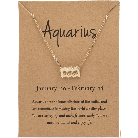 18K Gold Plated Zodiac Aquarius Necklace, Jewelry, Length 18', Unisex Teen/Adult