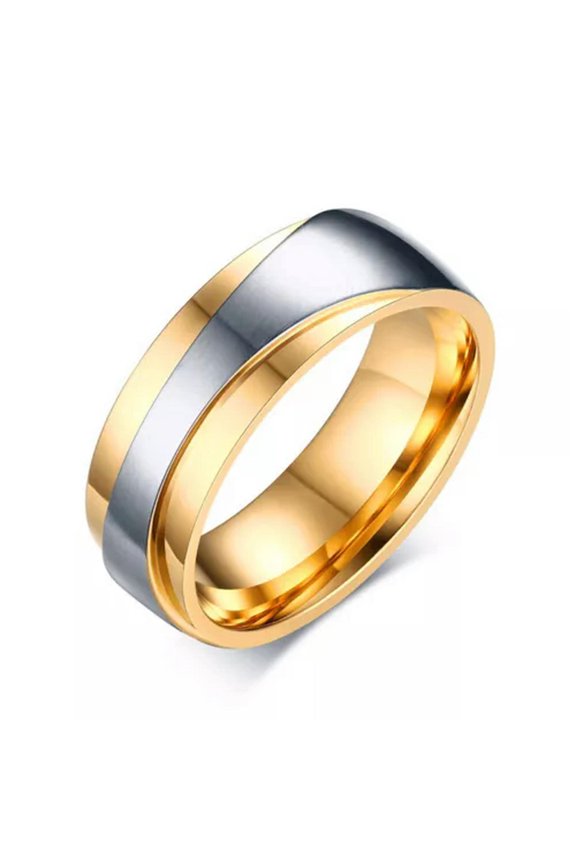 18K Gold Plating Couple Rings 7mm Stainless Steel Promised Wedding Ring Sz 5-12
