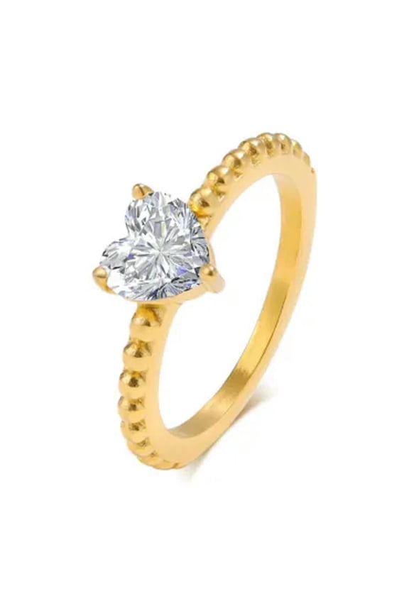 18K Gold Plating White Heart Cz Band Men's Women's Stainless Steel Couple Rings