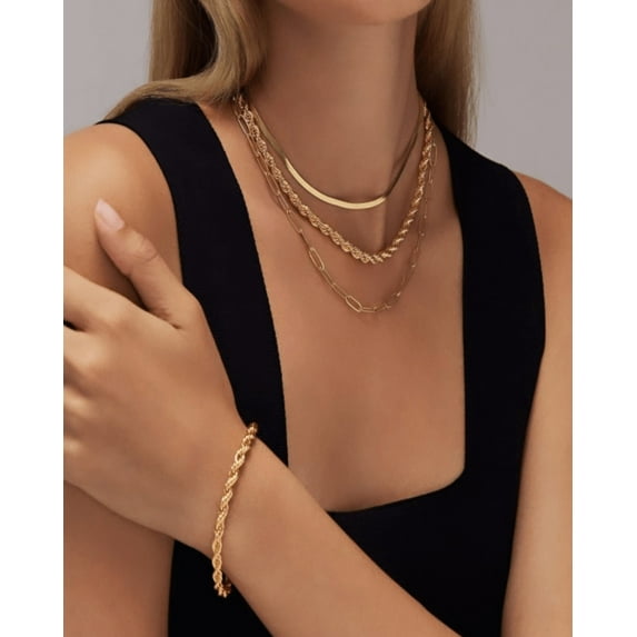 18K Gold Rope Chain + Link Chain Necklace Stack Bundle