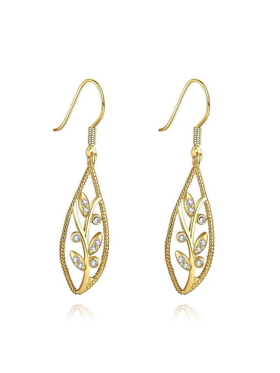 18K Gold Plated Gold/ Teardrop Drop Dangle Earrings AAA Simulated Zircon Fishhook Leaf 0.4 Inch L227