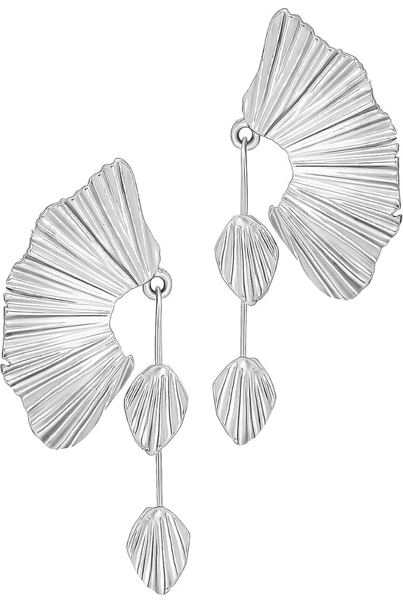 18K Gold Statement Earrings for Women by Leander, Chunky Dangle Leaf Fan Shape Flower Earrings, Vintage Boho Accessories by Leander, 18K Gold Plated Trendy Fashion Jewelry Gifts