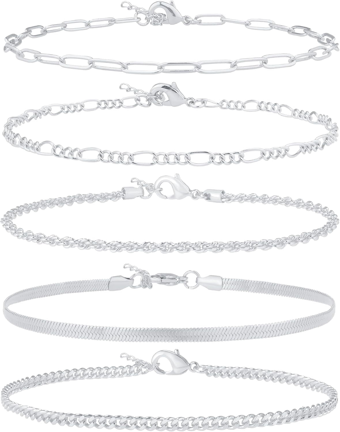 18K Gold/Sterling Silver Plated Anklet Bracelets for Women Waterproof Plus Size Cuban Link Chain Ankle Bracelet for Large Ankle 9-12inch