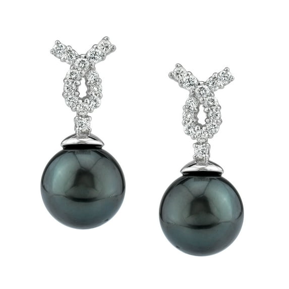 18K Gold Tahitian South Sea Cultured Pearl & Diamond Swirl Earrings